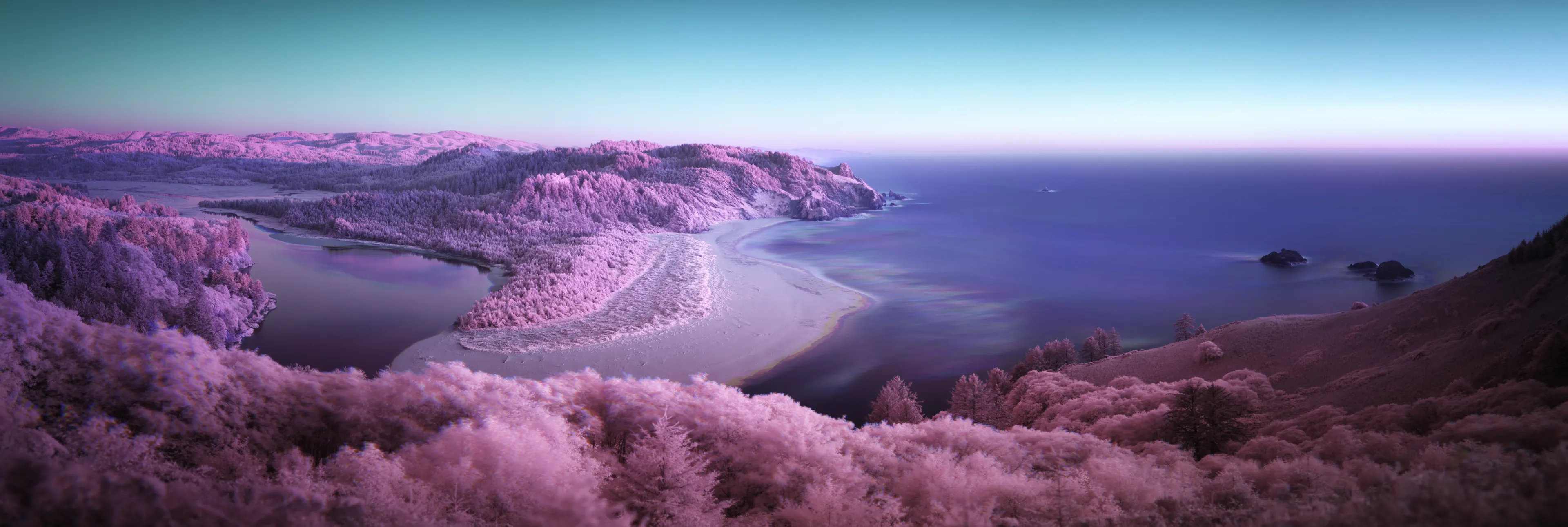 Colour translaterated infrared photograph of Cascade Head Oregon