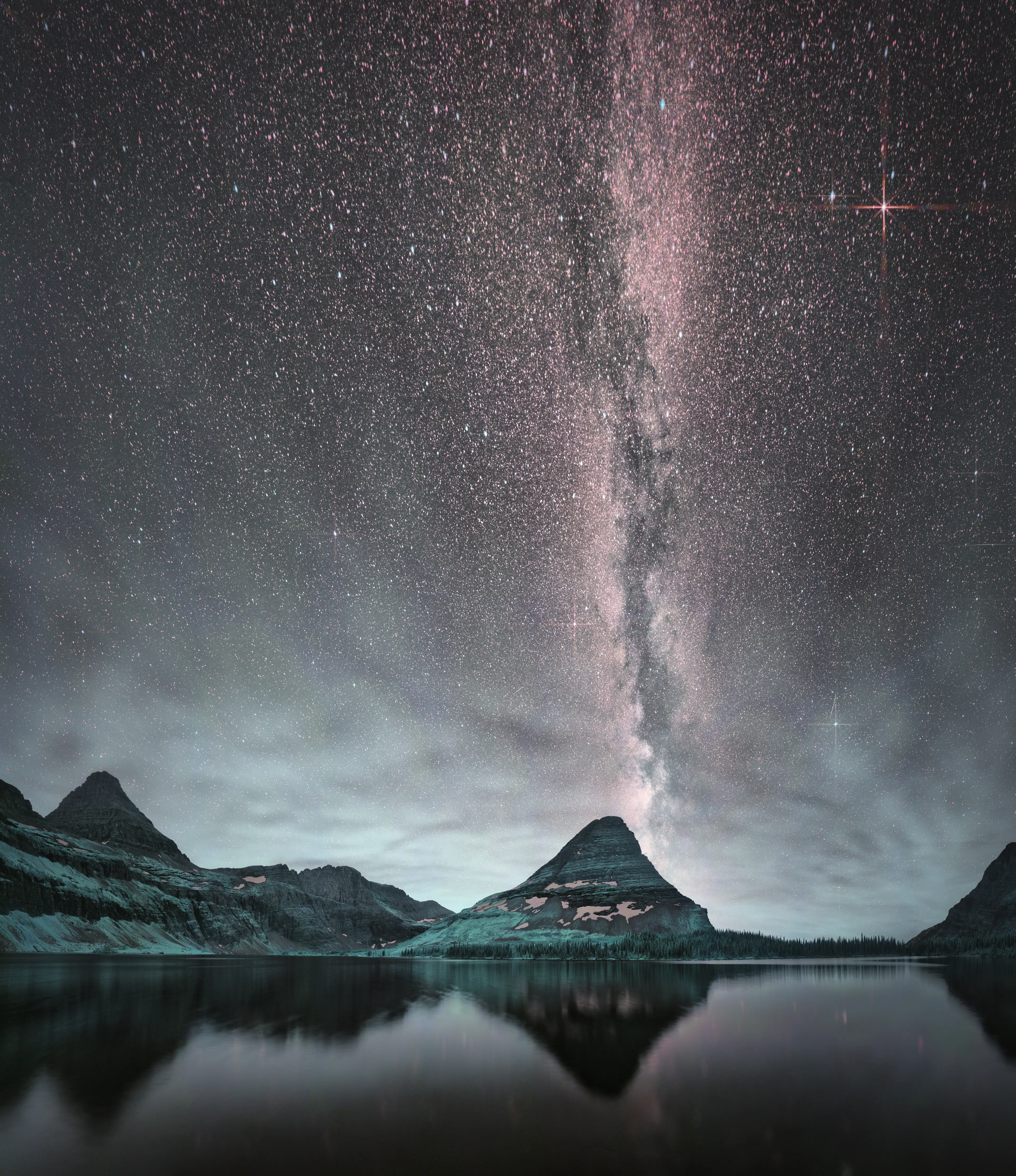 Colour infrared photograph of Hidden Lake Glacier Park